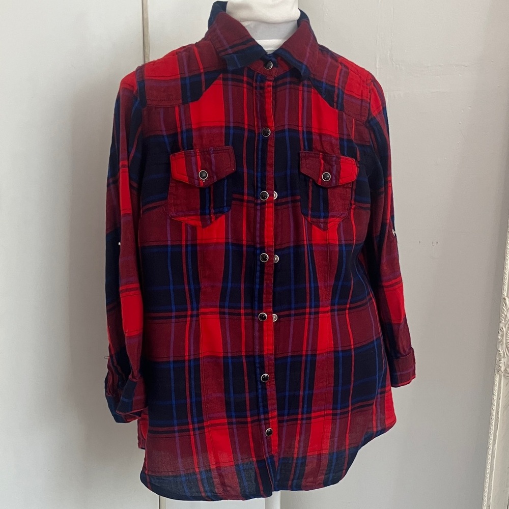Japna Red and Blue Plaid Button Down Shirt